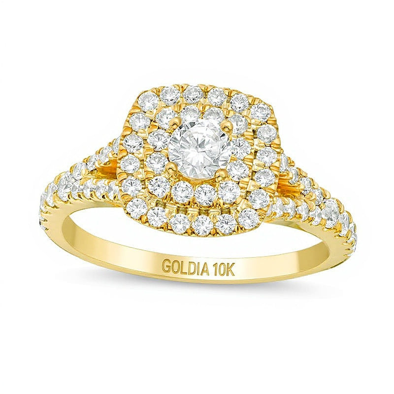 1.0 CT. TW Diamond Double Cushion Frame Engagement Ring in 10K Gold