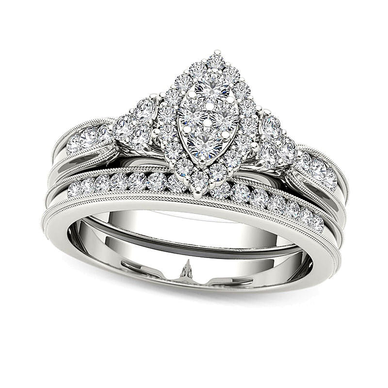 0.5 CT. TW Composite Marquise Diamond with Tri-Sides Bridal Set in 14K White Gold