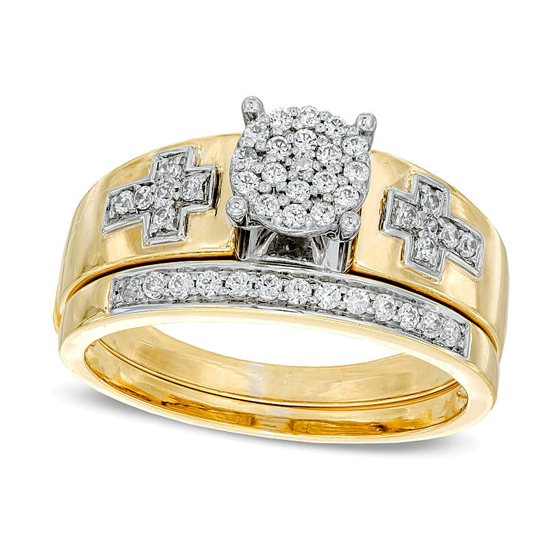 0.25 CT. TW Diamond Cross Bridal Set in 10K Gold