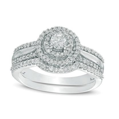 0.5 CT. TW Diamond Double Frame Bridal Set in 10K White Gold