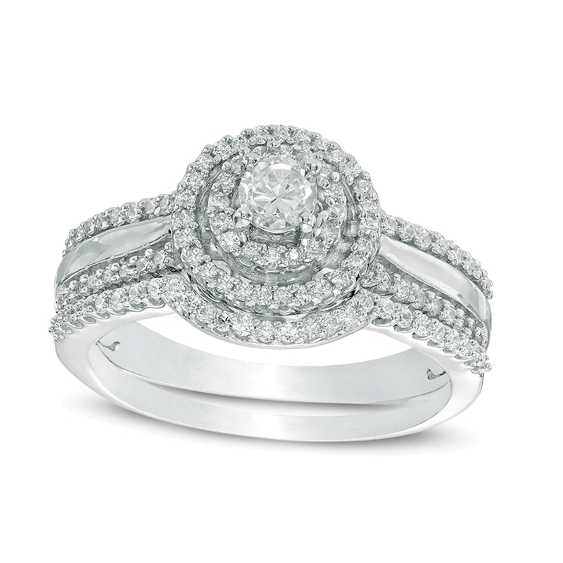 0.5 CT. TW Diamond Double Frame Bridal Set in 10K White Gold