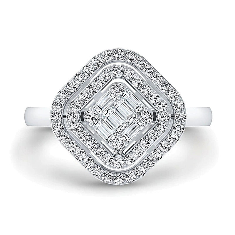 0.33 CT. TW Princess Multi-Diamond Maze Outline Ring in 10K White Gold