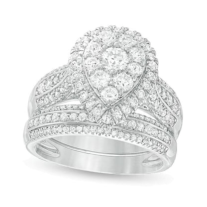 1.5 CT. TW Multi-Diamond Pear-Shaped Frame Multi-Row Bridal Set in 10K White Gold