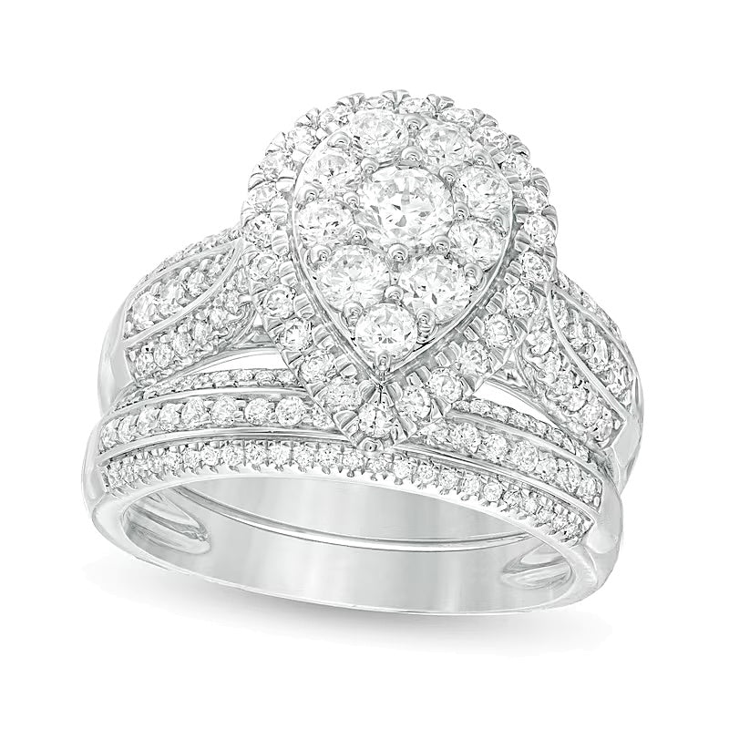 1.5 CT. TW Multi-Diamond Pear-Shaped Frame Multi-Row Bridal Set in 10K White Gold