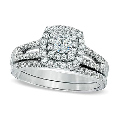 0.75 CT. TW Diamond Double Frame Split Shank Bridal Set in 14K White Gold