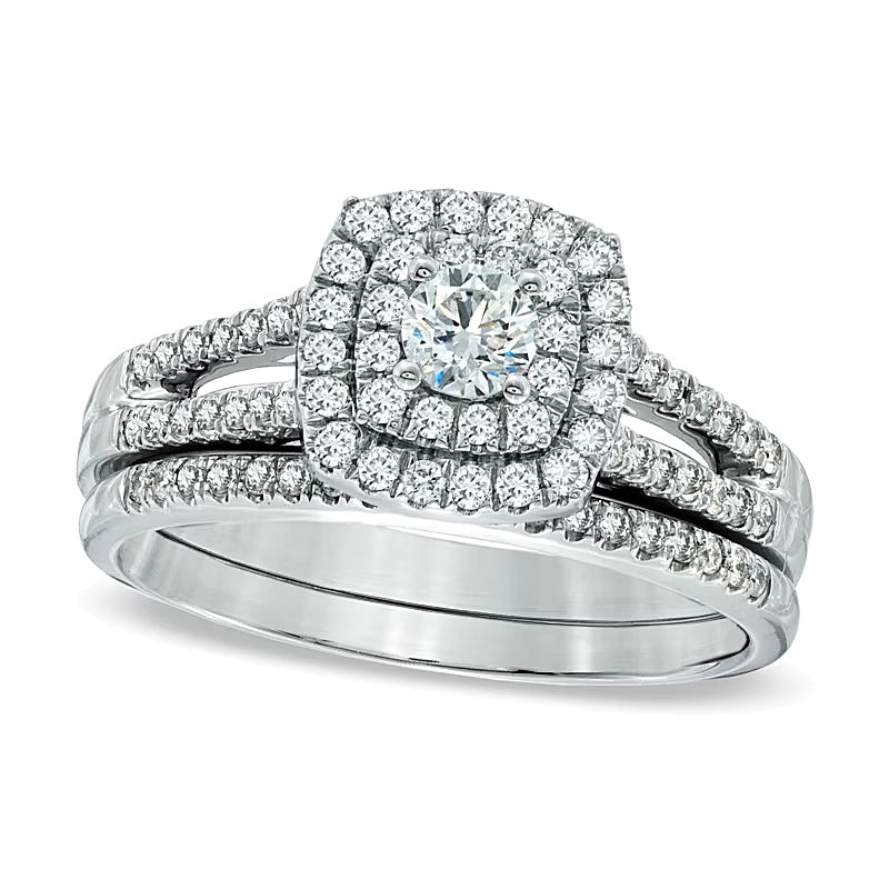 0.75 CT. TW Diamond Double Frame Split Shank Bridal Set in 14K White Gold