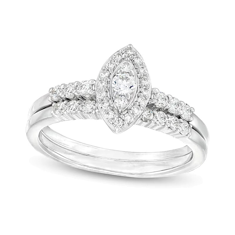 0.5 CT. TW Marquise-Shaped Multi-Diamond Frame Bridal Set in 10K White Gold