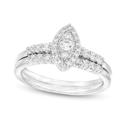 0.5 CT. TW Marquise-Shaped Multi-Diamond Frame Bridal Set in 10K White Gold