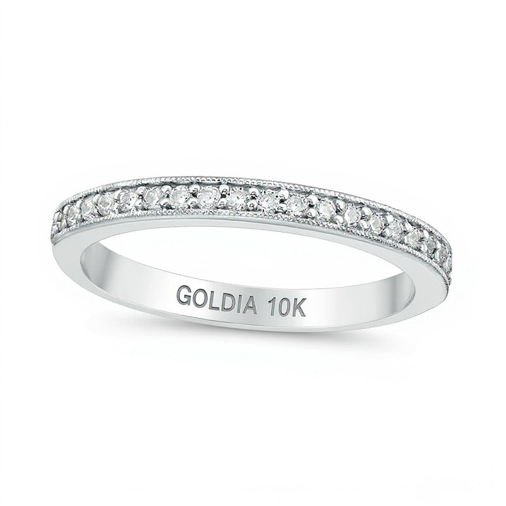 0.2 CT. TW Diamond Vintage-Style Wedding Band in 10K White Gold