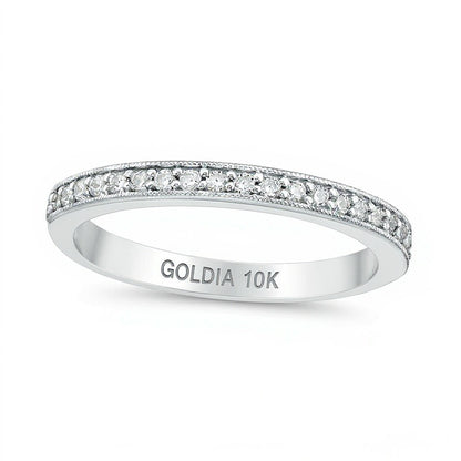 0.2 CT. TW Diamond Vintage-Style Wedding Band in 10K White Gold