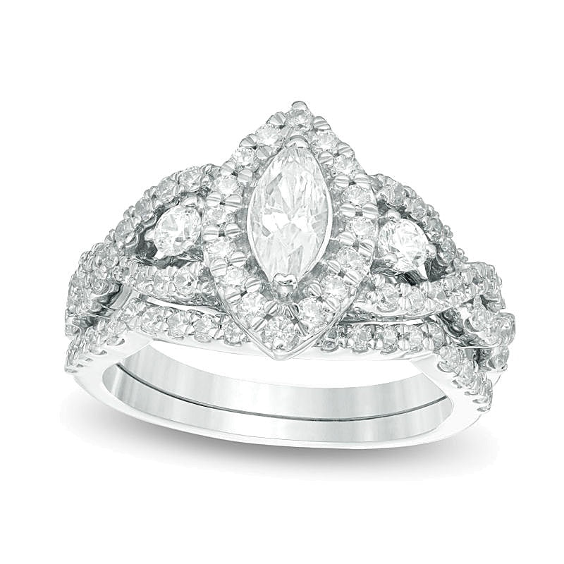 1.5 CT. TW Marquise Diamond Frame Twist Bridal Set in 10K White Gold