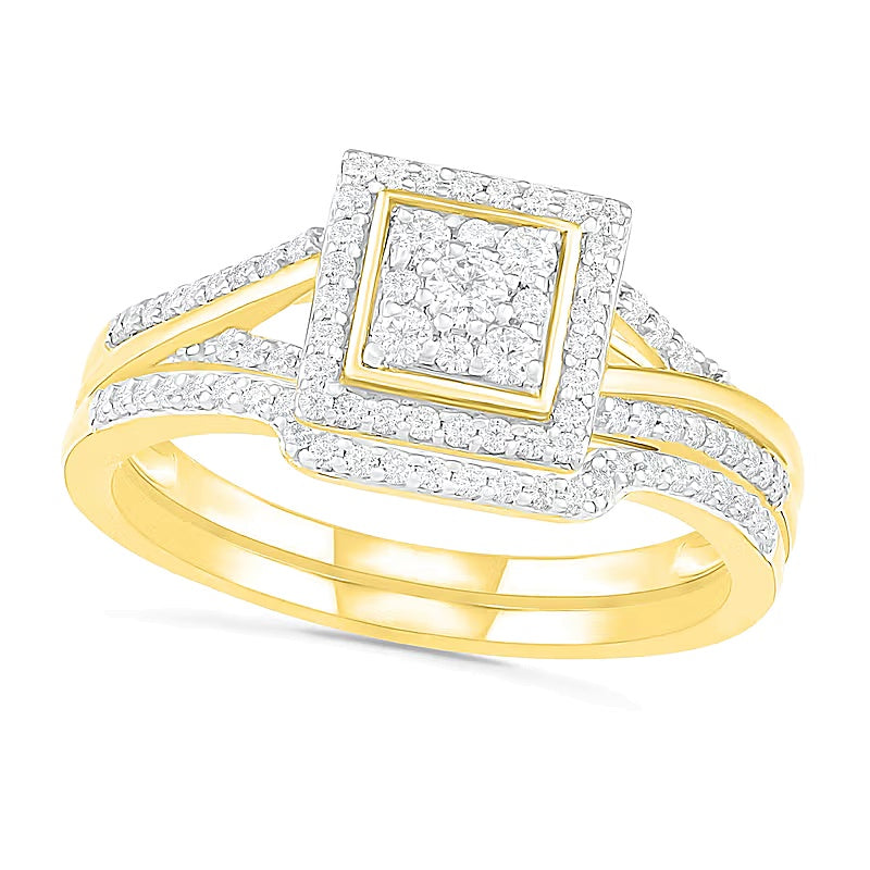 0.38 CT. TW Composite Diamond Square Frame Split Shank Bridal Set in 10K Gold