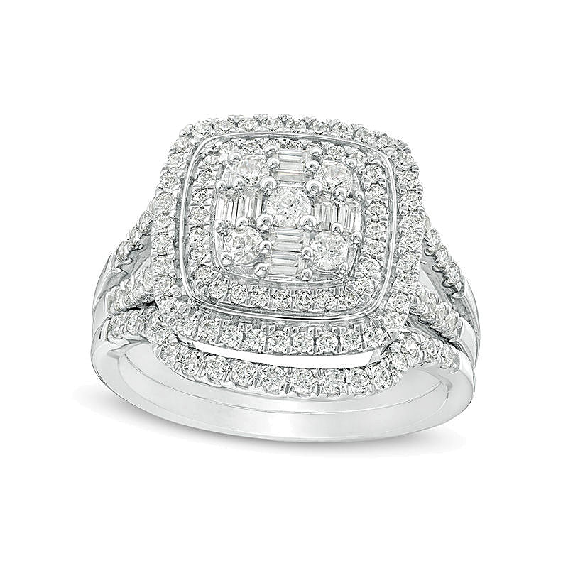 1.0 CT. TW Multi-Diamond Double Cushion Frame Bridal Set in 10K White Gold