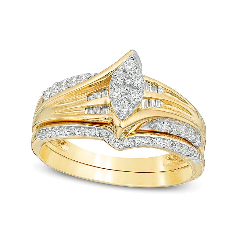 0.5 CT. TW Marquise Composite Diamond Bypass Bridal Set in 10K Gold