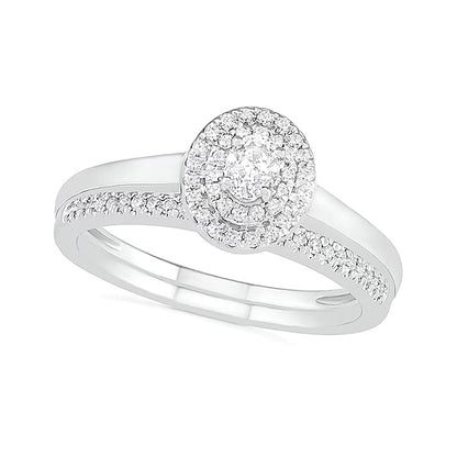 0.38 CT. TW Oval Diamond Double Frame Bridal Set in 10K White Gold