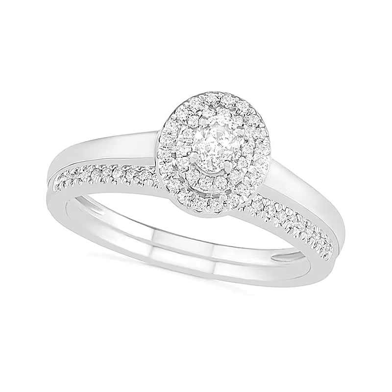 0.38 CT. TW Oval Diamond Double Frame Bridal Set in 10K White Gold