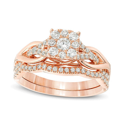 0.63 CT. TW Diamond Square Frame Knot Shank Bridal Set in 14K Rose Gold