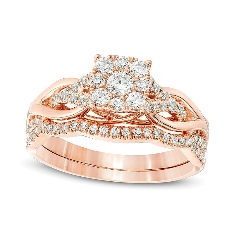 0.63 CT. TW Diamond Square Frame Knot Shank Bridal Set in 14K Rose Gold