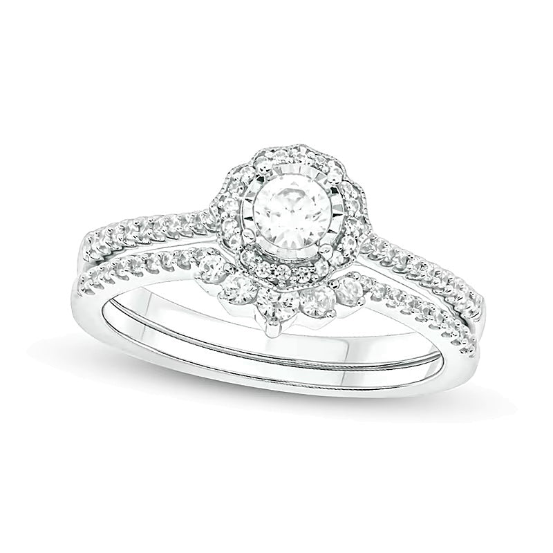 0.5 CT. TW Diamond Frame Vintage-Style Flower Bridal Set in 10K White Gold (I/I2)