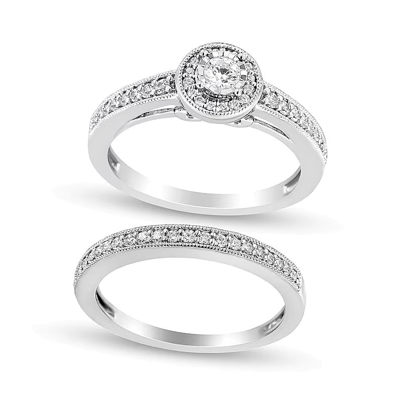 0.5 CT. TW Diamond Frame Bridal Set in Sterling Silver (J/I3)