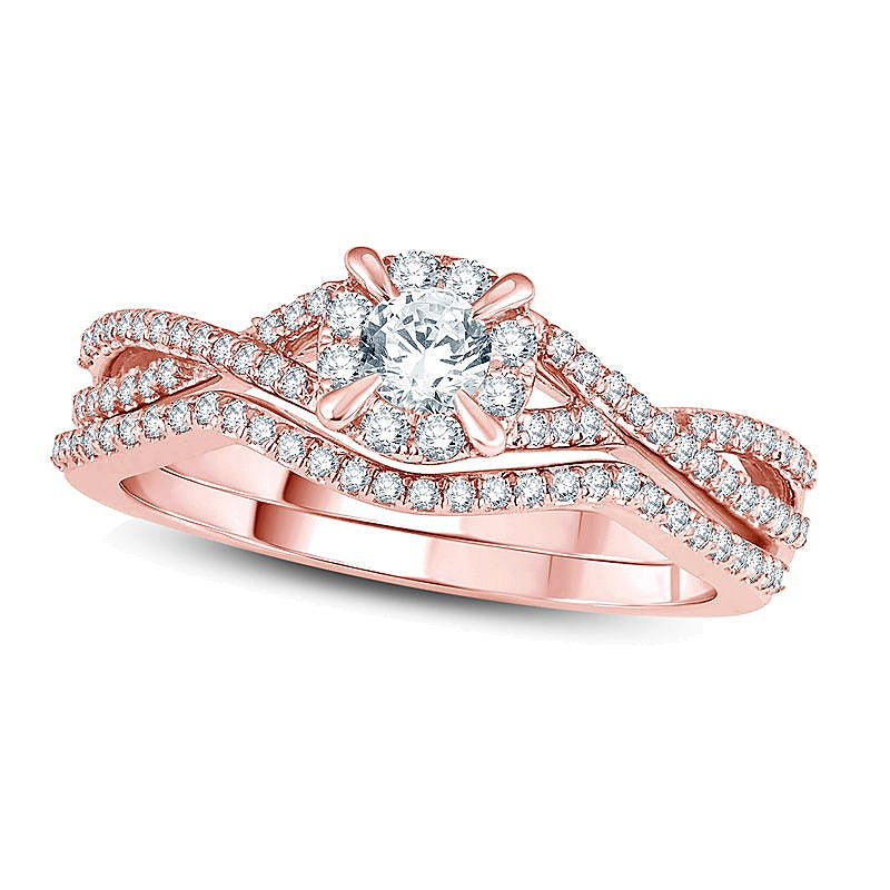 0.5 CT. TW Diamond Frame Twist Bridal Set in 14K Rose Gold
