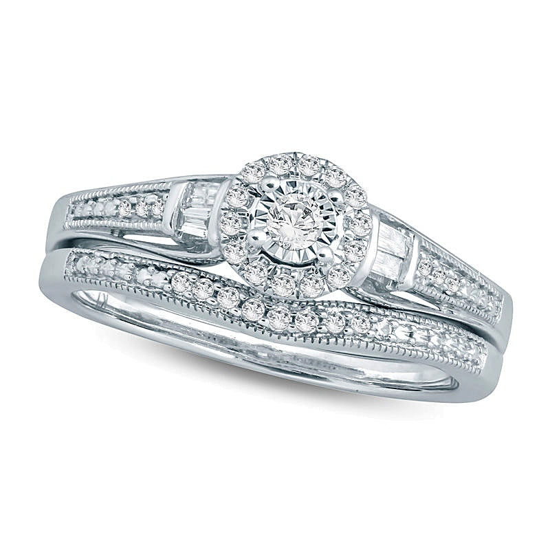 0.25 CT. TW Diamond Frame Vintage-Style Bridal Set in 10K White Gold