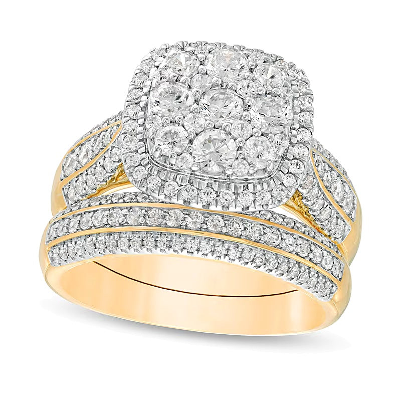 1.5 CT. TW Composite Diamond Cushion Frame Multi-Row Bridal Set in 10K Gold