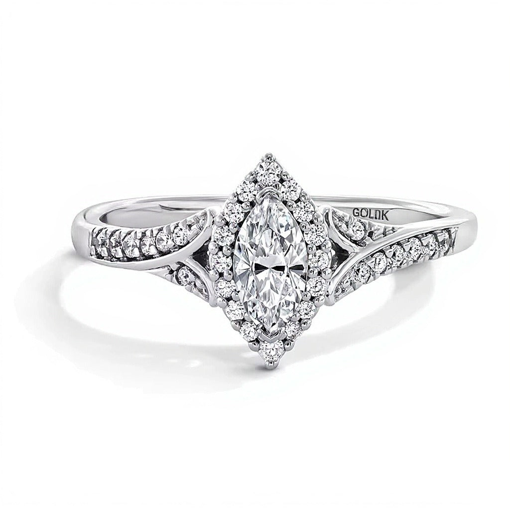 0.38 CT. TW Marquise-Cut Lab-Grown Diamond Frame Split Shank Promise Ring in 10K White Gold (F/SI2)