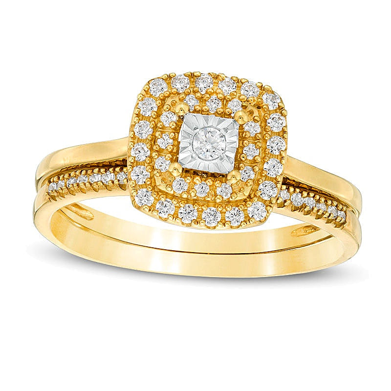 0.25 CT. TW Diamond Double Cushion Frame Bridal Set in 10K Gold