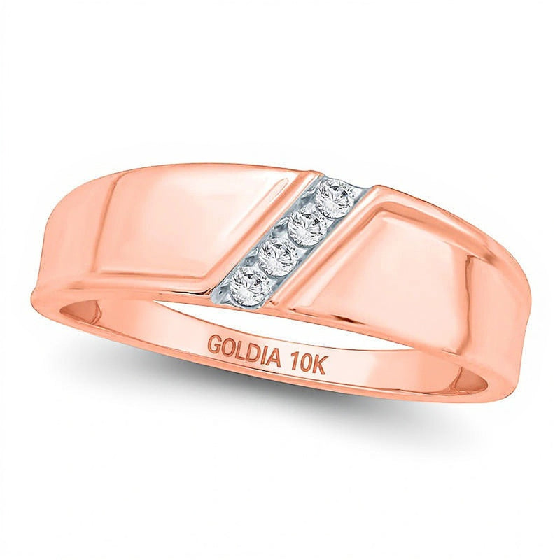 0.1 CT. TW Diamond Four Stone Slant Wedding Band in 10K Rose Gold