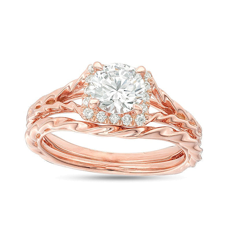 1.17 CT. TW Diamond Square Frame Twist Rope Bridal Set in 14K Rose Gold