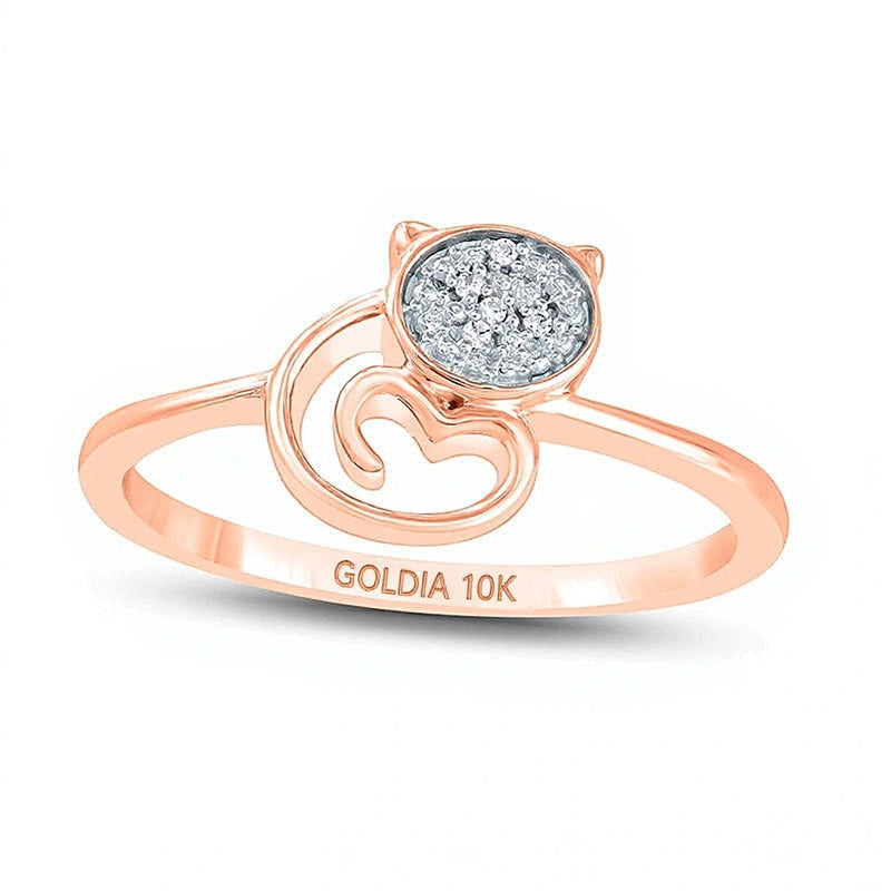 Diamond Accent Cat Swirl Heart Ring in 10K Rose Gold
