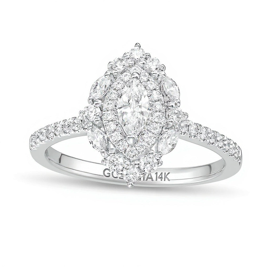 0.75 CT. TW Marquise Diamond Double Frame Engagement Ring in 14K White Gold (I/I1)