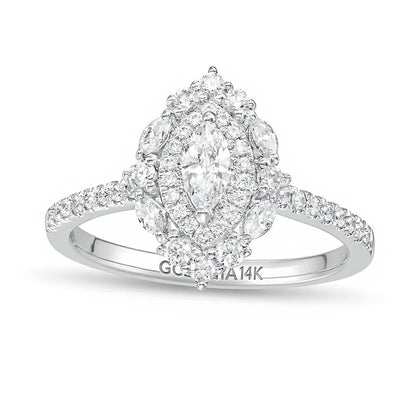 0.75 CT. TW Marquise Diamond Double Frame Engagement Ring in 14K White Gold (I/I1)