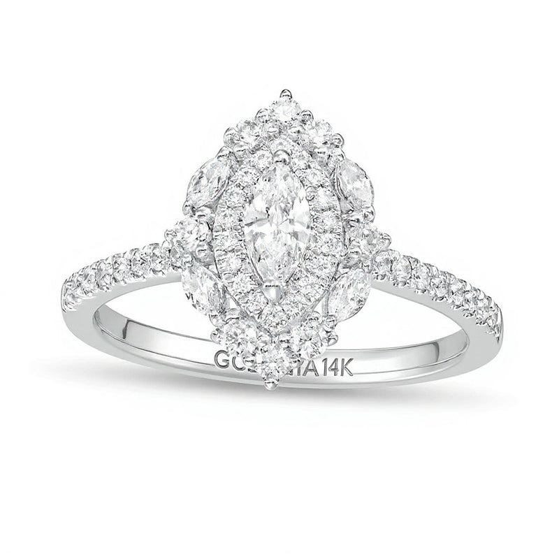 0.75 CT. TW Marquise Diamond Double Frame Engagement Ring in 14K White Gold (I/I1)