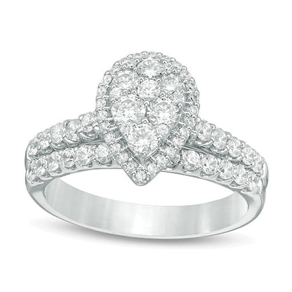 1.0 CT. TW Multi-Diamond Pear-Shaped Frame Bridal Set in 14K White Gold