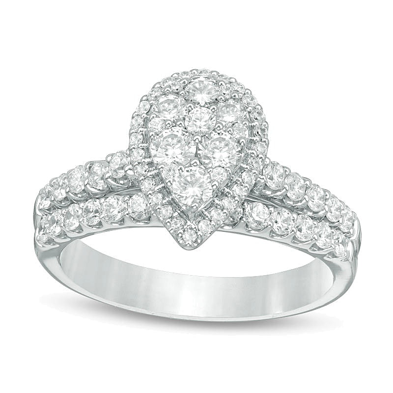 1.0 CT. TW Multi-Diamond Pear-Shaped Frame Bridal Set in 14K White Gold