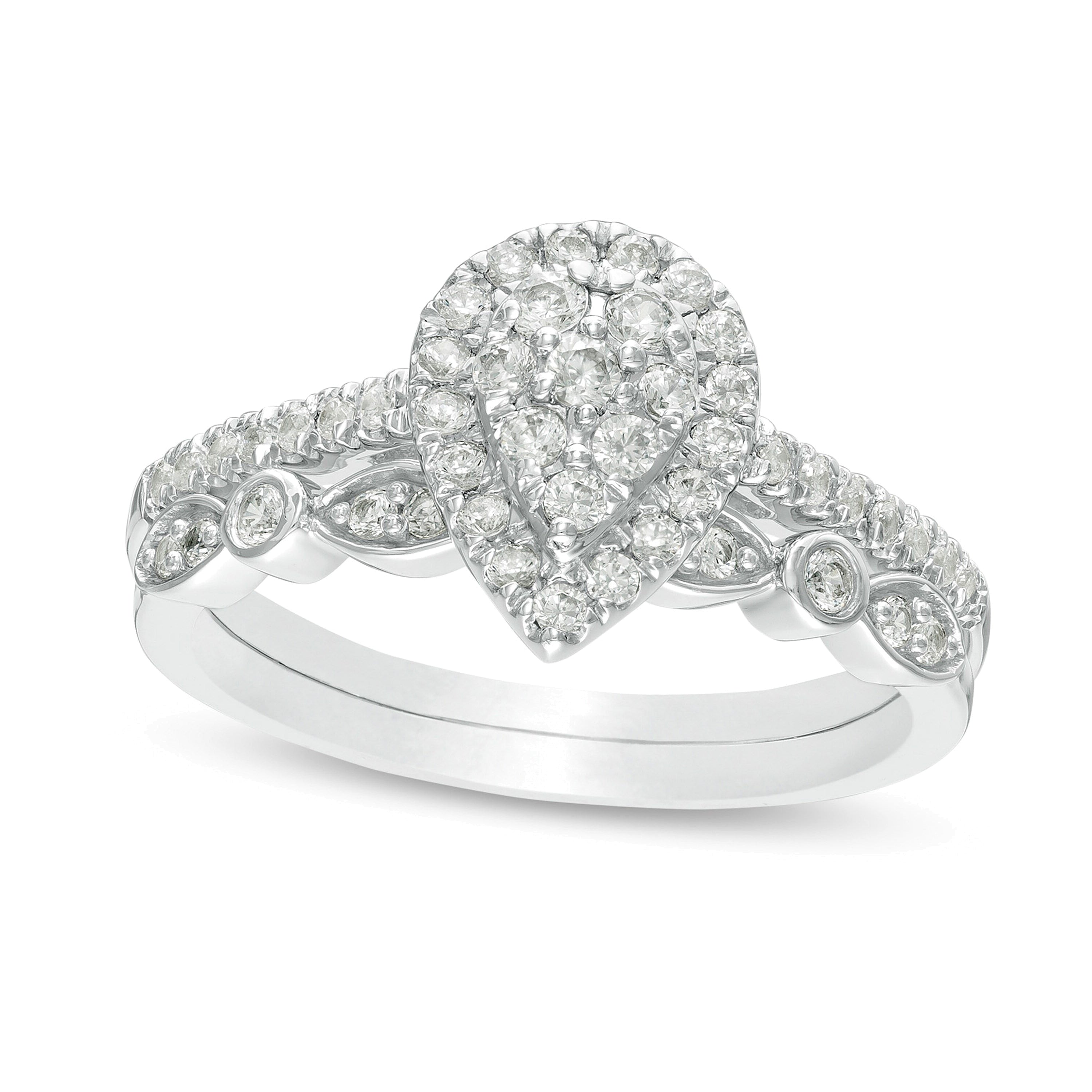 0.5 CT. TW Composite Pear-Shaped Diamond Art Deco Bridal Set in 10K White Gold