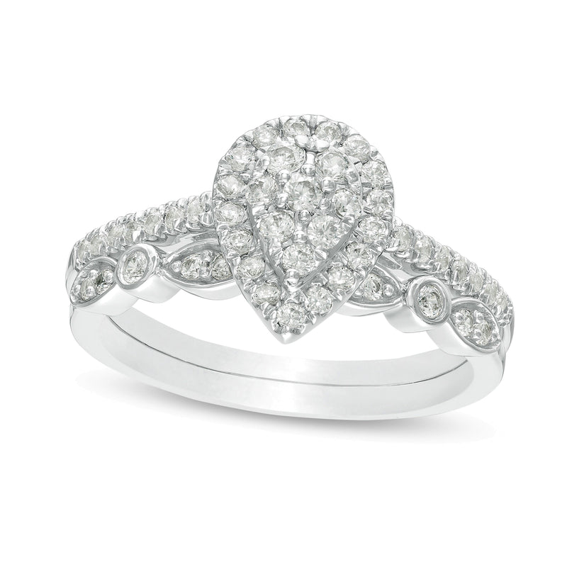 0.5 CT. TW Composite Pear-Shaped Diamond Art Deco Bridal Set in 10K White Gold