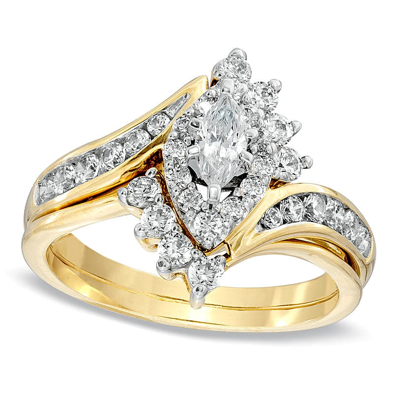 1.0 CT. TW Marquise Diamond Bypass Bridal Set in 14K Gold