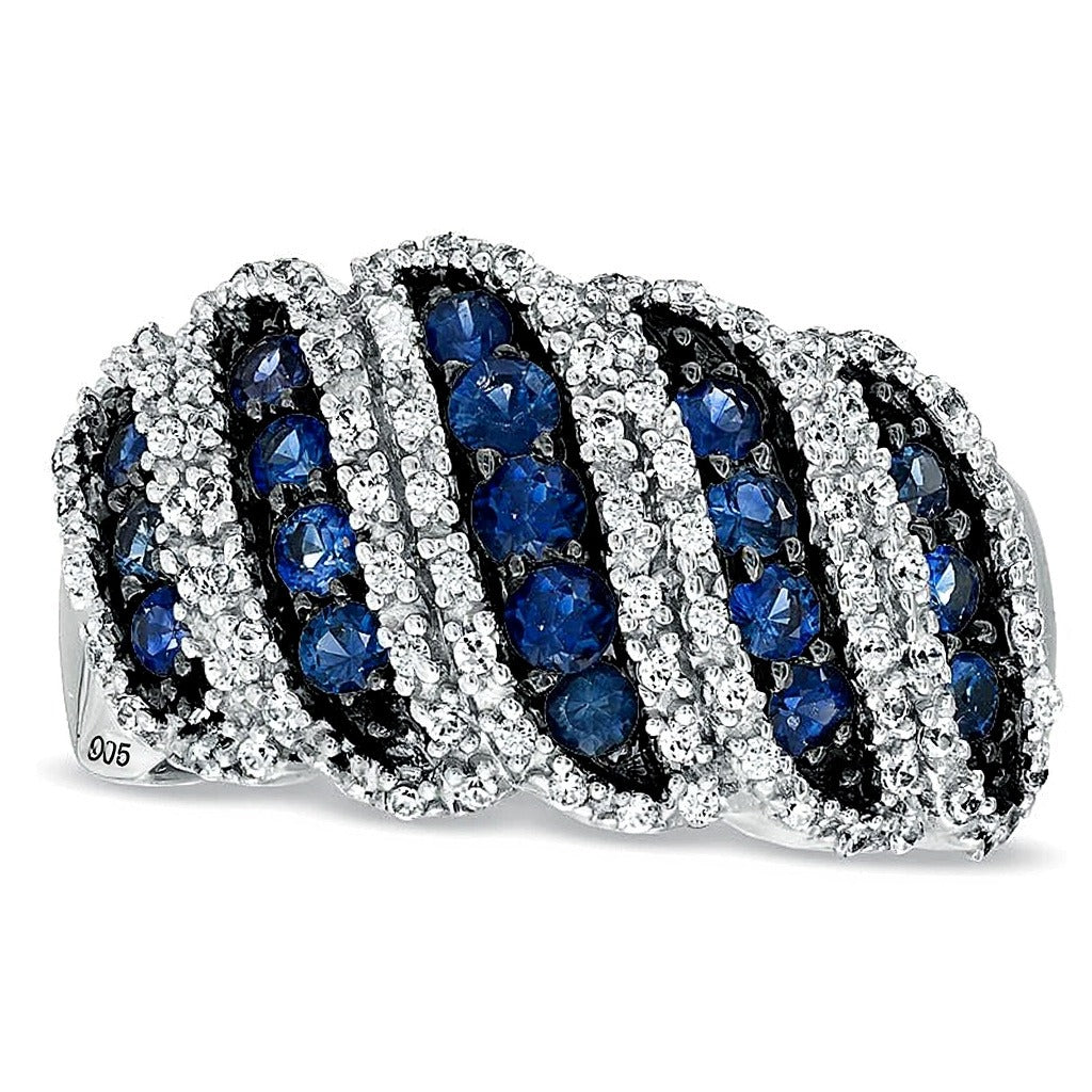Blue Sapphire and 0.33 CT. TW Diamond Band in Sterling Silver