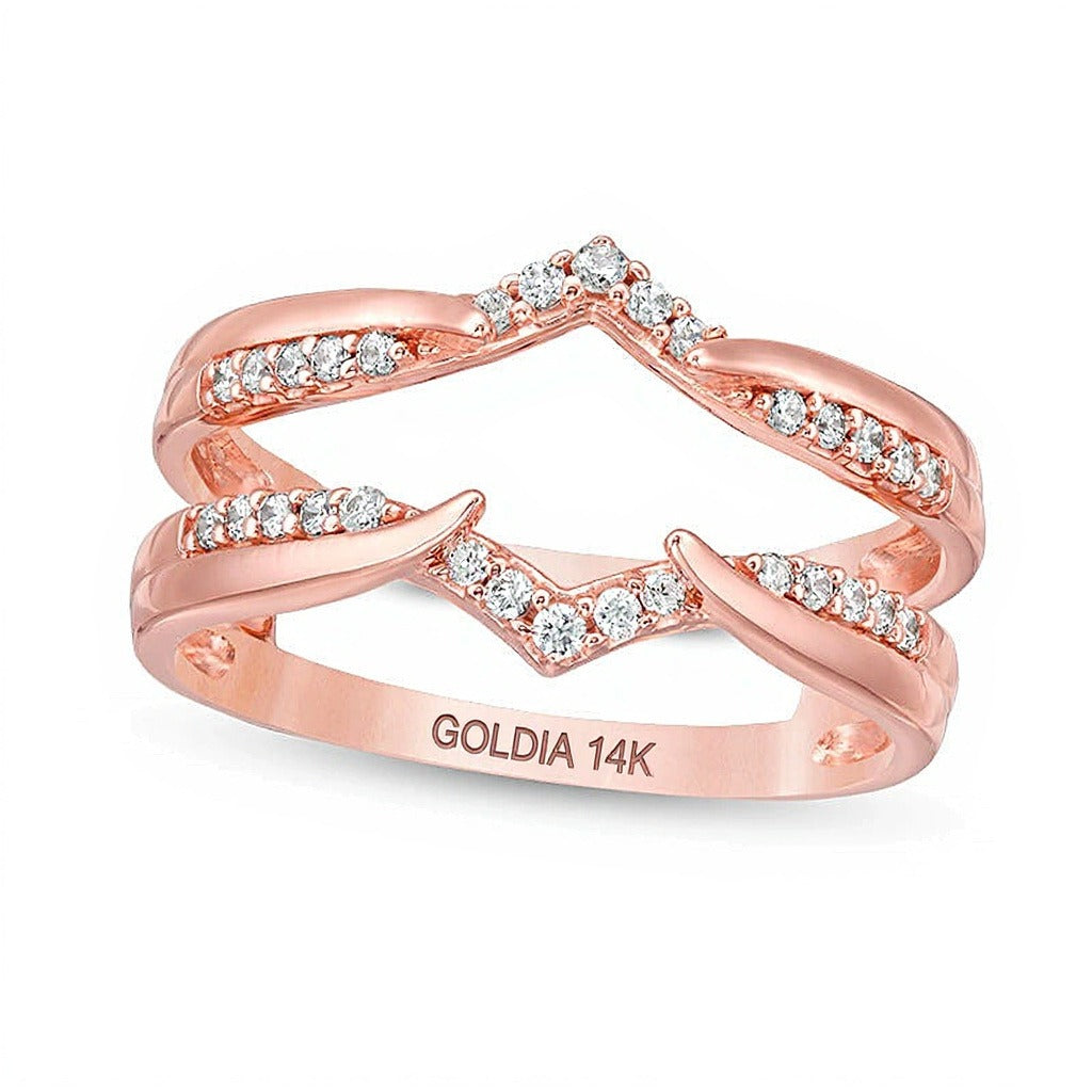 0.2 CT. TW Diamond Chevron Ring Solitaire Enhancer in 14K Rose Gold