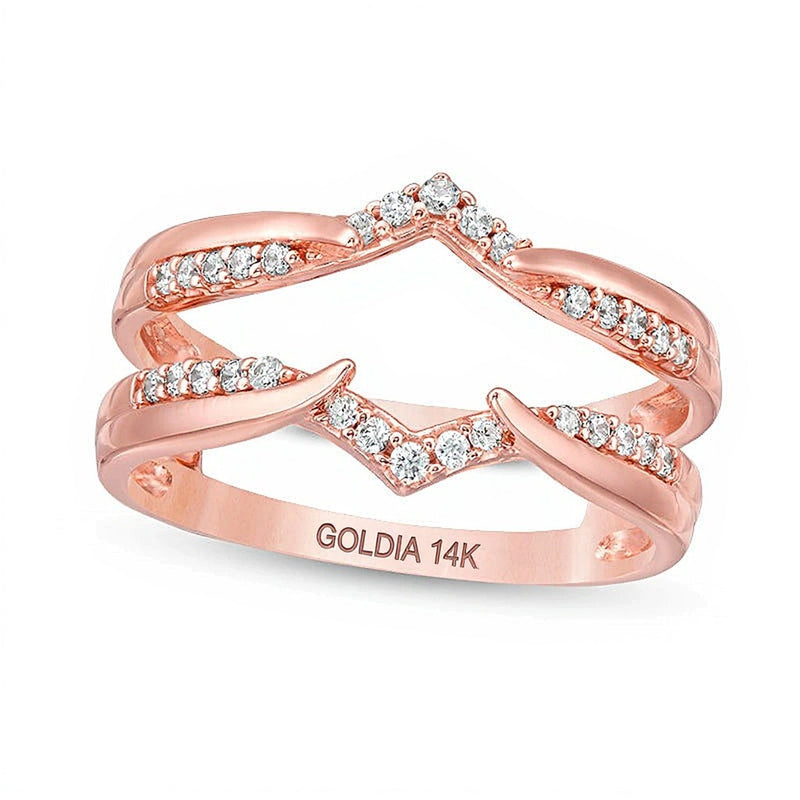0.2 CT. TW Diamond Chevron Ring Solitaire Enhancer in 14K Rose Gold