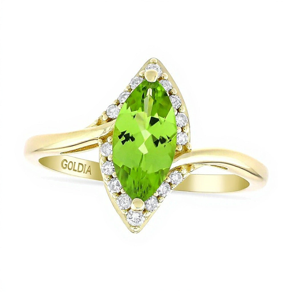 Marquise-Cut Peridot and 0.13 CT. TW Diamond Frame Ring in 10K Gold