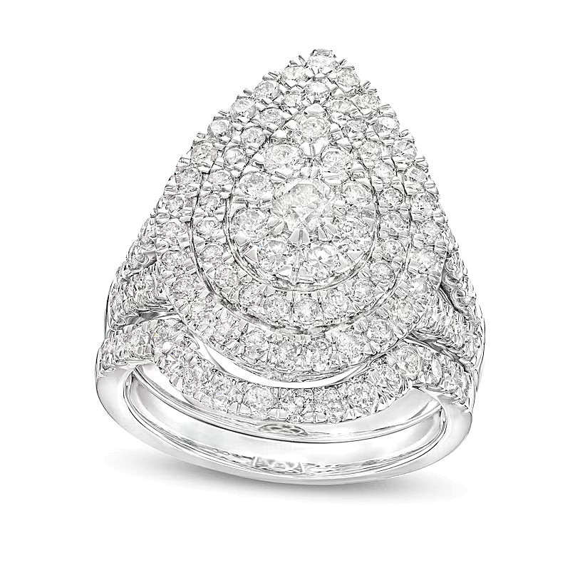 2.0 CT. TW Pear-Shaped Multi-Diamond Double Frame Split Shank Bridal Set in 14K White Gold