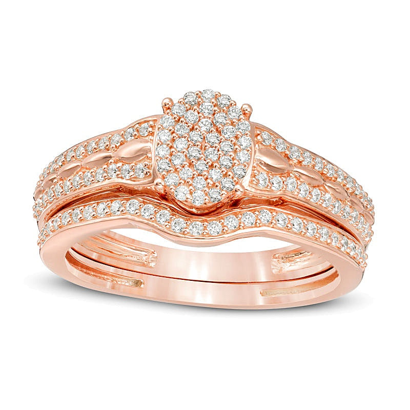 0.33 CT. TW Multi-Diamond Oval Bridal Set in 10K Rose Gold