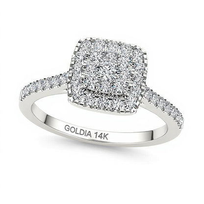 0.5 CT. TW Multi-Diamond Square Frame Engagement Ring in 14K White Gold