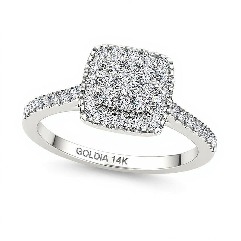 0.5 CT. TW Multi-Diamond Square Frame Engagement Ring in 14K White Gold