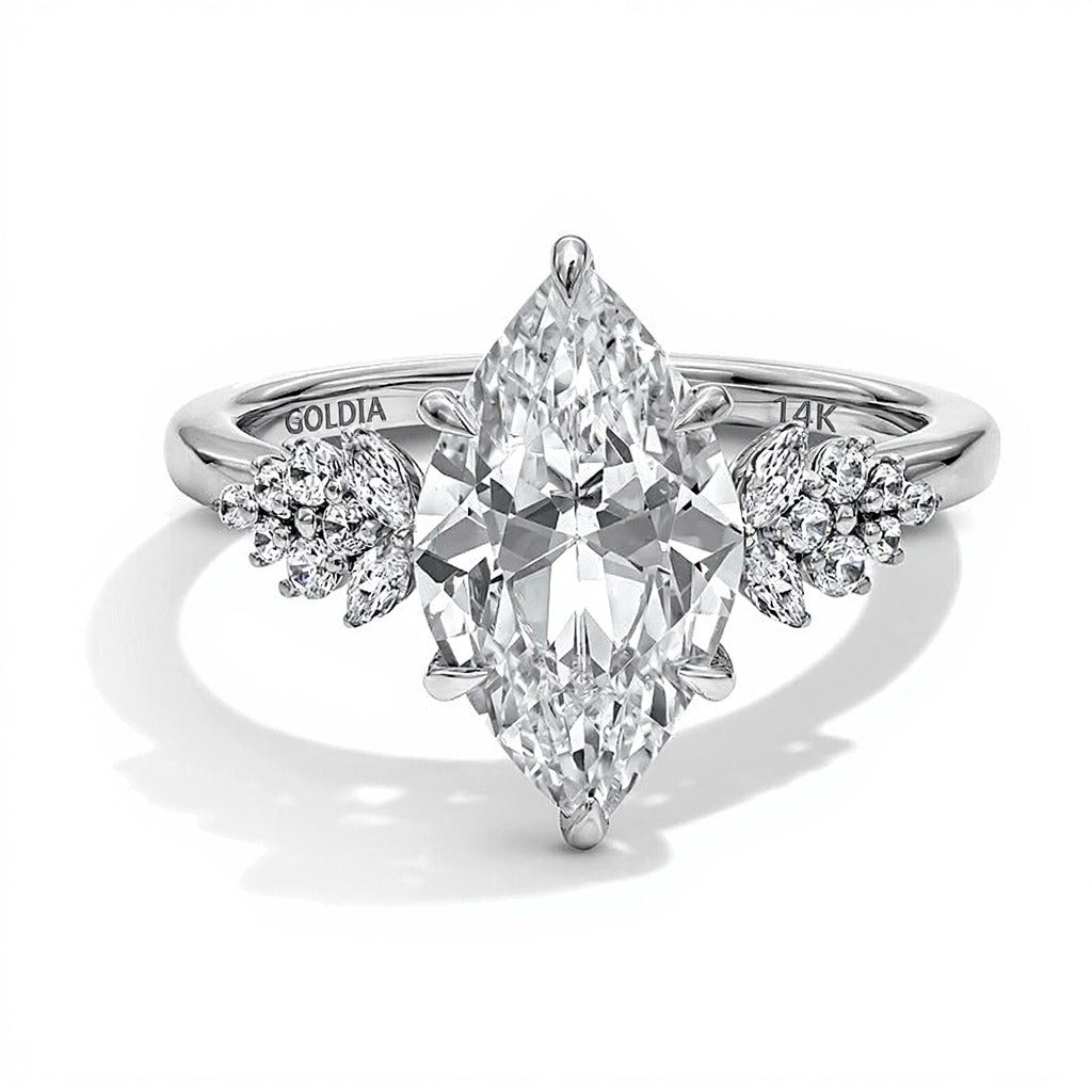 3.33 CT. TW Marquise-Cut Lab-Grown Diamond Leaf-Sides Engagement Ring in 14K White Gold (F/VS2)