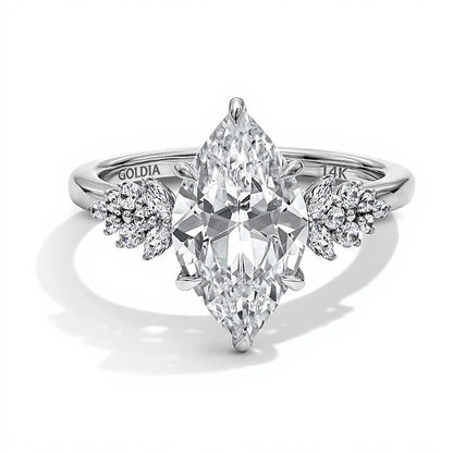 3.33 CT. TW Marquise-Cut Lab-Grown Diamond Leaf-Sides Engagement Ring in 14K White Gold (F/VS2)